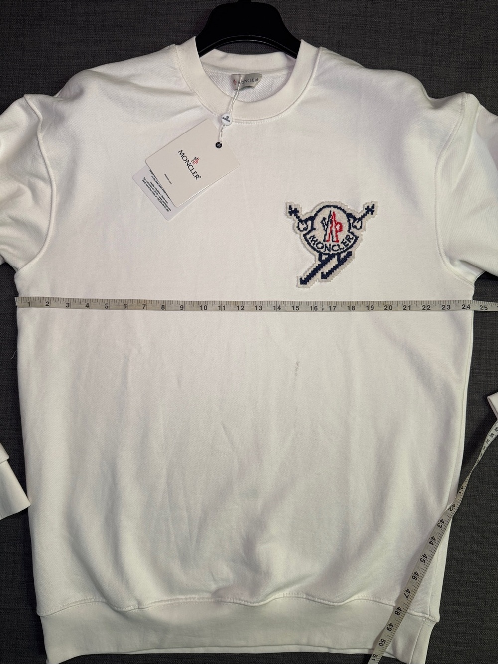 Moncler White Crewneck Sweatshirt with Embroidered Logo Patch